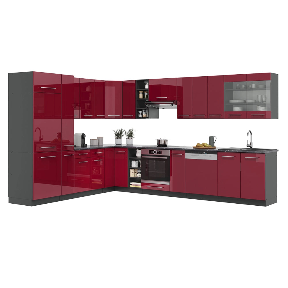 Cucina angolare completa Fame-Line Bordeaux lucido/Antracite 347 x 60 cm, PL Marmo Vicco