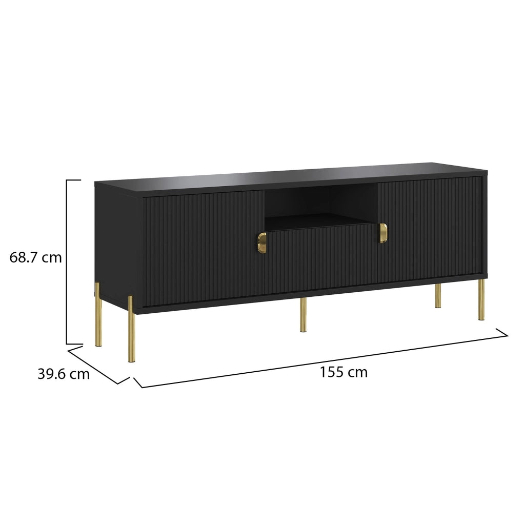 Rabattone, Mobile Porta tv un Cassetto, 155x40x69h cm Nero