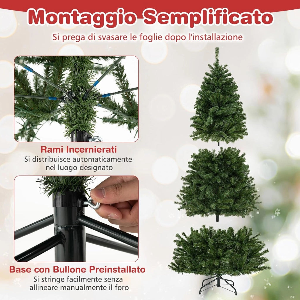 Albero di Natale Artificiale 180 cm, Albero di Natale Pre-illuminato con 700 Luci LED, 680 Rami, Telecomando, Timer e Guanti, Modalità e Luminosità Regolabili