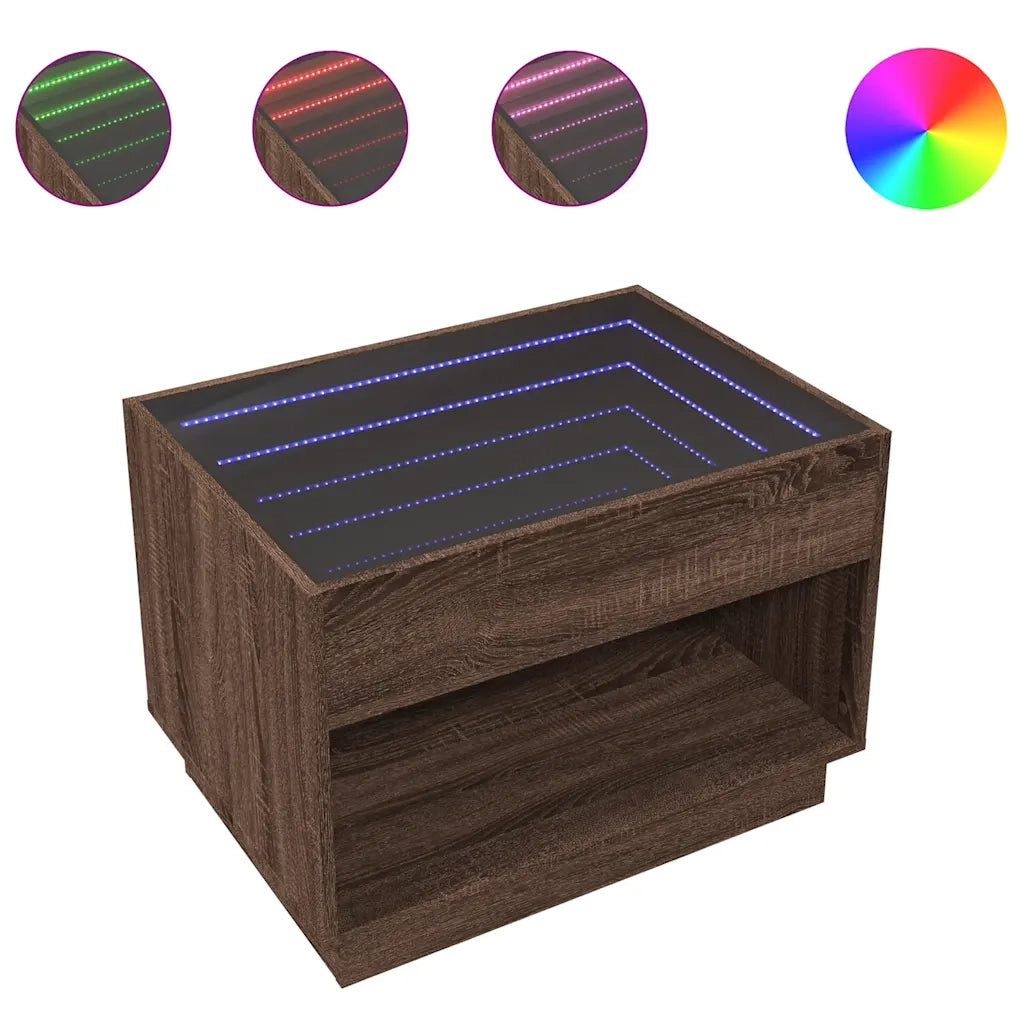 vidaXL Tavolino da Salotto con LED Infinity Rovere Marrone 70x50x50 cm