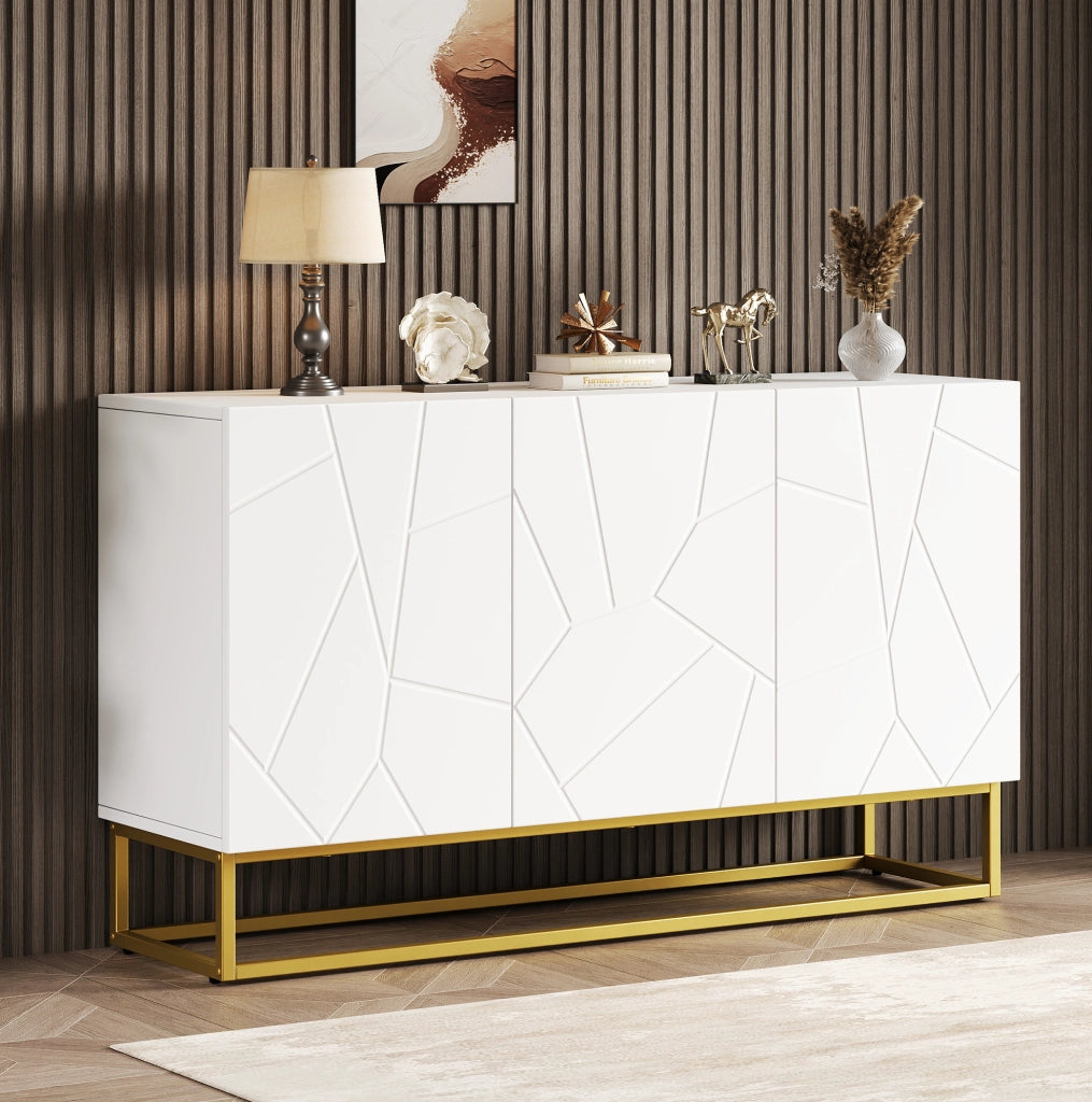 Credenza bassa 130x36x76 cm in truciolato bianco e oro， moderna