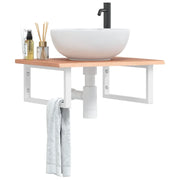 Ripiano a Parete per Lavabo in Acciaio e Massello di Rovere 3302604