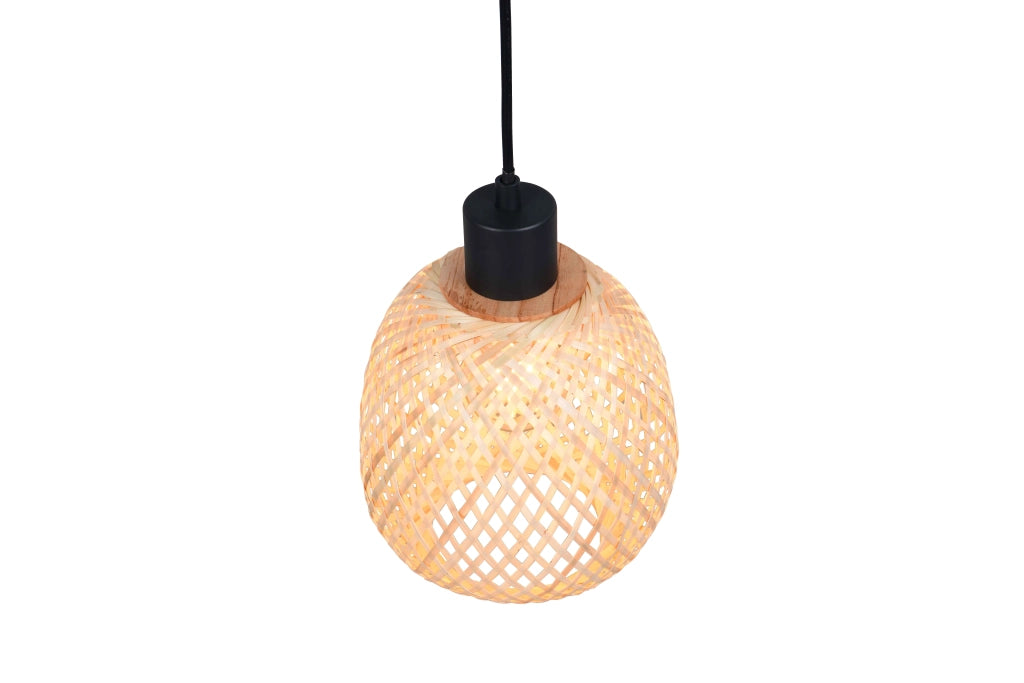 Lampada a sospensione, bambù e metallo nero, D 18 cm, Amelie