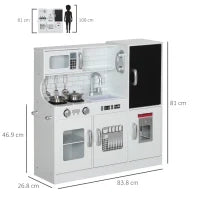 Cucina per Bambini di +3 Anni con Accessori per Cucinare Lavagna Macchina del Ghiaccio e Telefono 83,8x26,8x81 cm Bianco