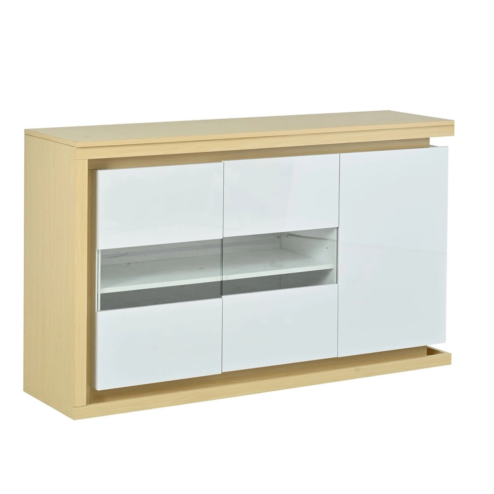 Credenza con LED ¨C MINIMAL ¨C Bianca, Ante in Vetro Temperato, Ripiani, 140x40x84