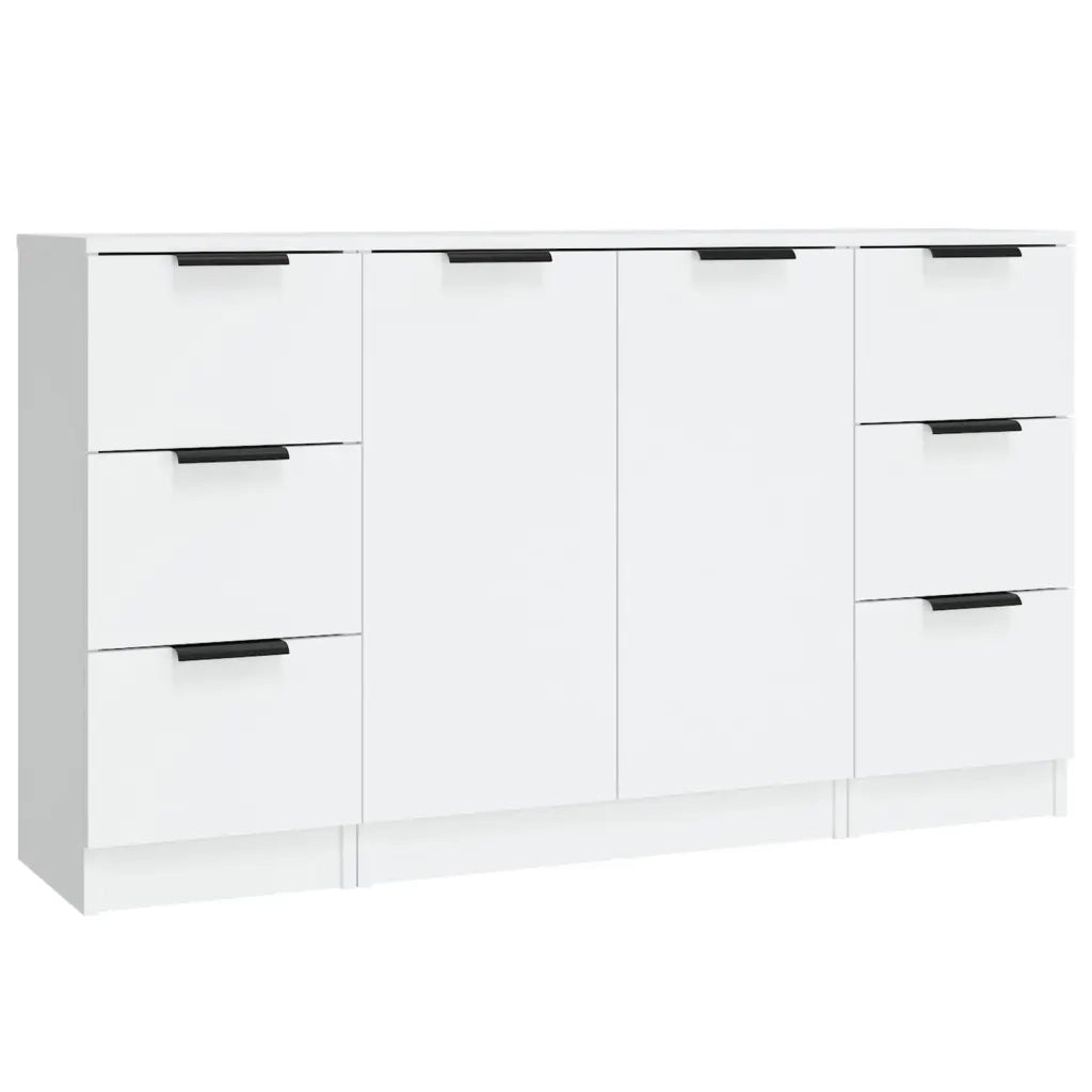 Credenze 3 pz | Madia | Buffet da pranzo | Armadio da pranzo Bianco in Legno Multistrato