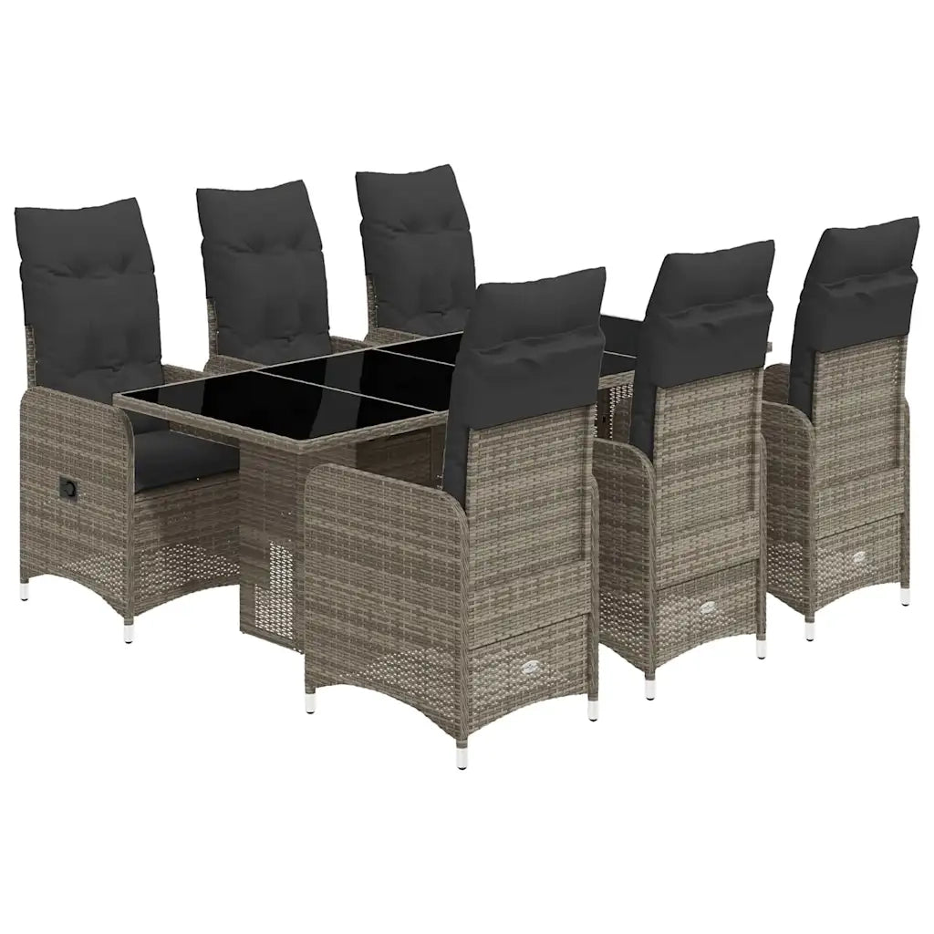 Set BistrÃ² da Giardino 7 pz con Cuscini in Polyrattan Grigio
