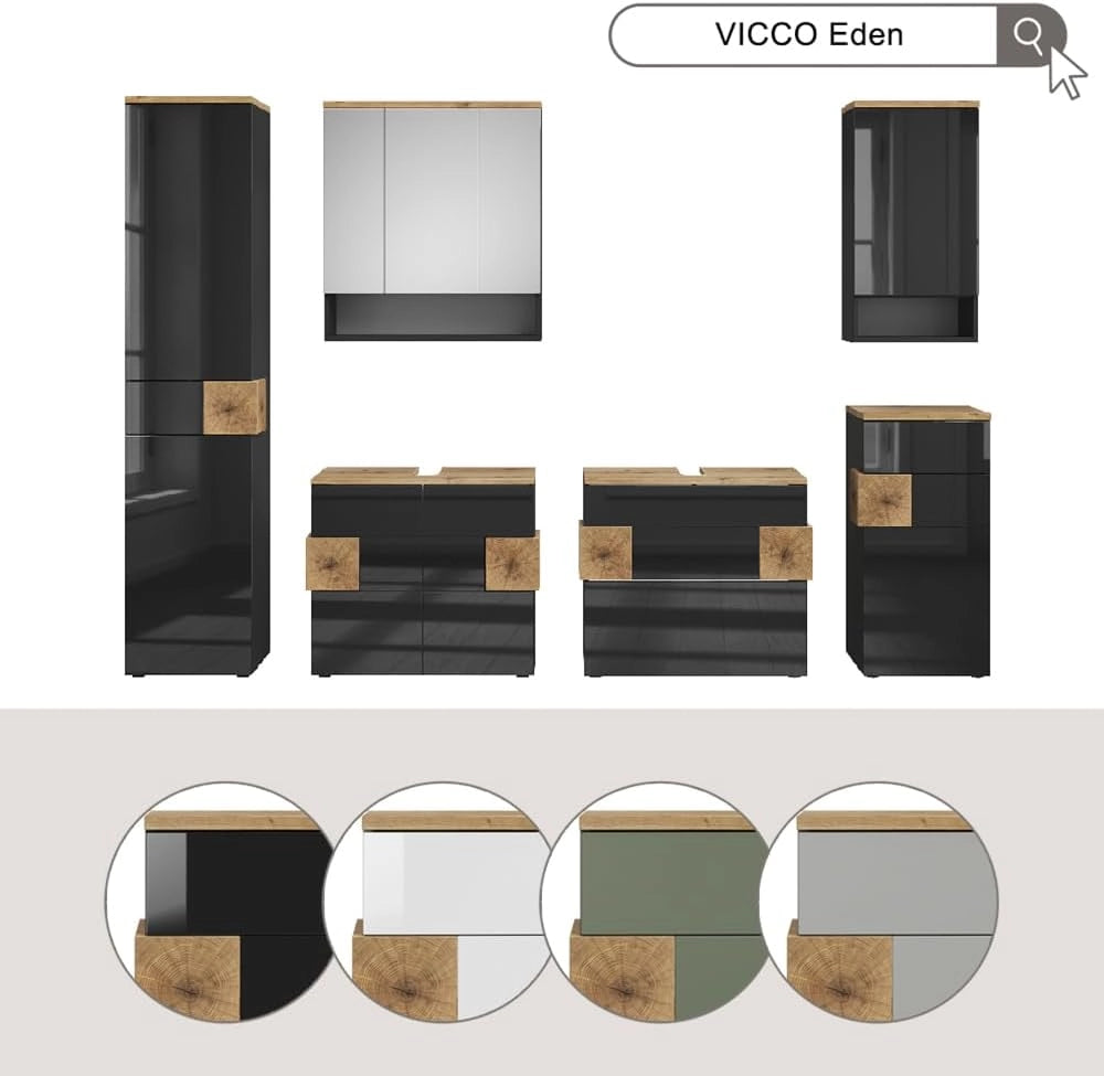 Set mobili bagno Eden, Verde, 73 cm, composto da specchio da bagno e mobile sottolavabo