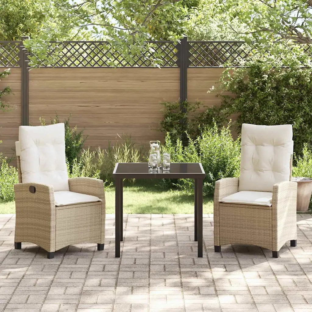 Set da Pranzo per Giardino con cuscino 3 pcs Beige polyrattan