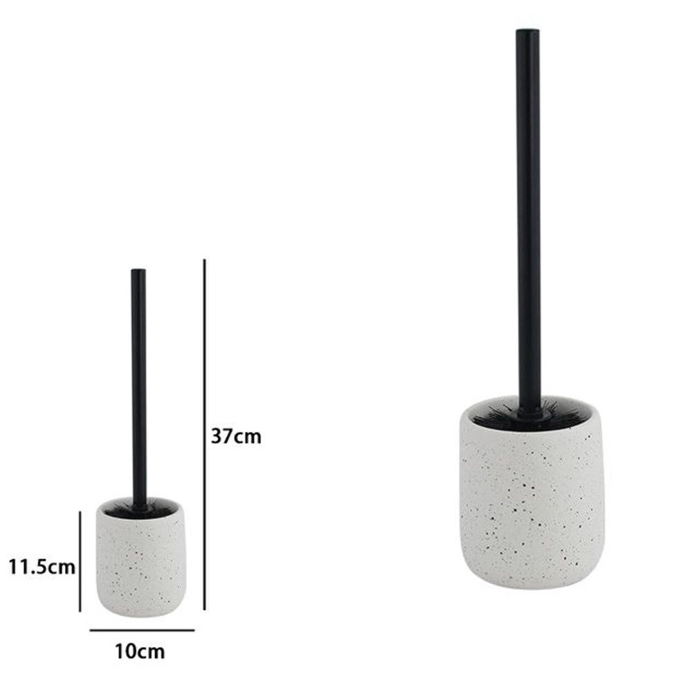 Trade Shop - Porta Scopino Con Scopettino Nero Wc Bagno Ceramica Bianco Effetto Pietra Granito 87808 -