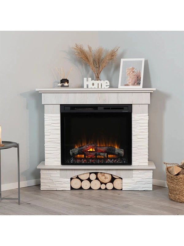 Caminetto Elettrico Angolare A Libera Installazione - 28" - Pino bianco - 114 x 98 x 89 - PORTO