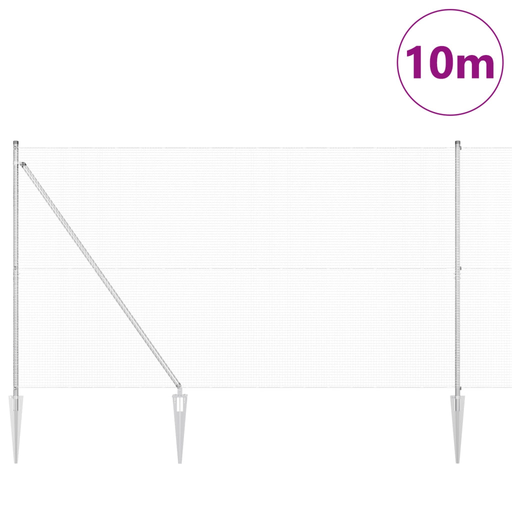 Recinzione in Filo Saldato con 7 Pali a Punta 1,5x10 m Acciaio Galvanizzato