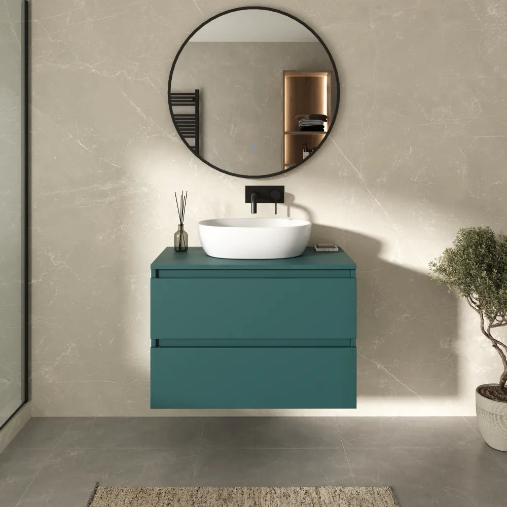 Mobile bagno sospeso 60cm due cassetti petrol con top | Hexa