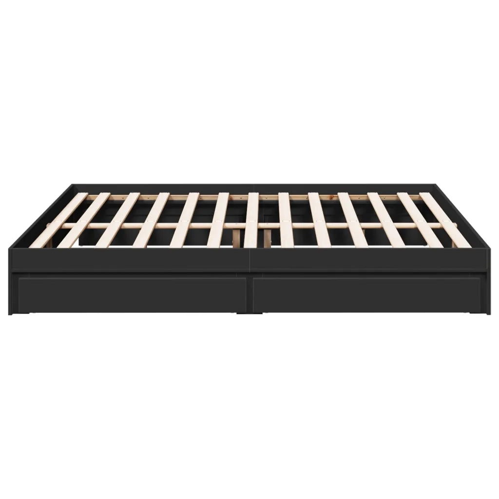 Giroletto con Cassetti Nero 200x200 cm in Legno Multistrato