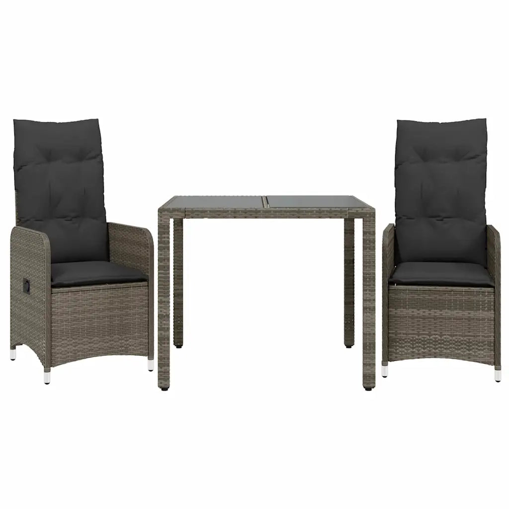 vidaXL Set Bistrò da Giardino 3 pz con Cuscini in Polyrattan Grigio