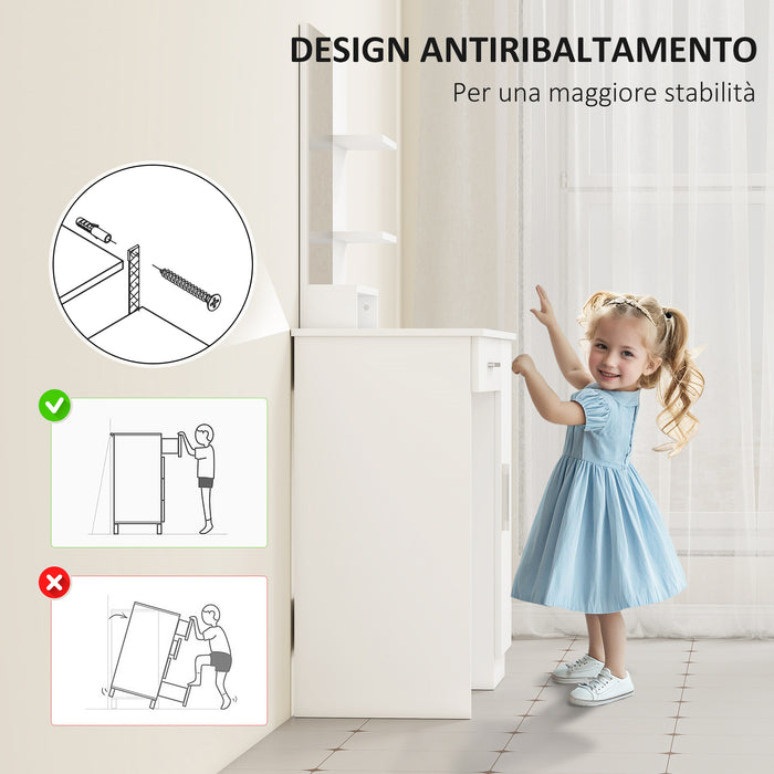 Toeletta da Camera 90x38x138 cm con Armadietto Cassetto Specchio per Trucco e Ripiani Aperti Bianco