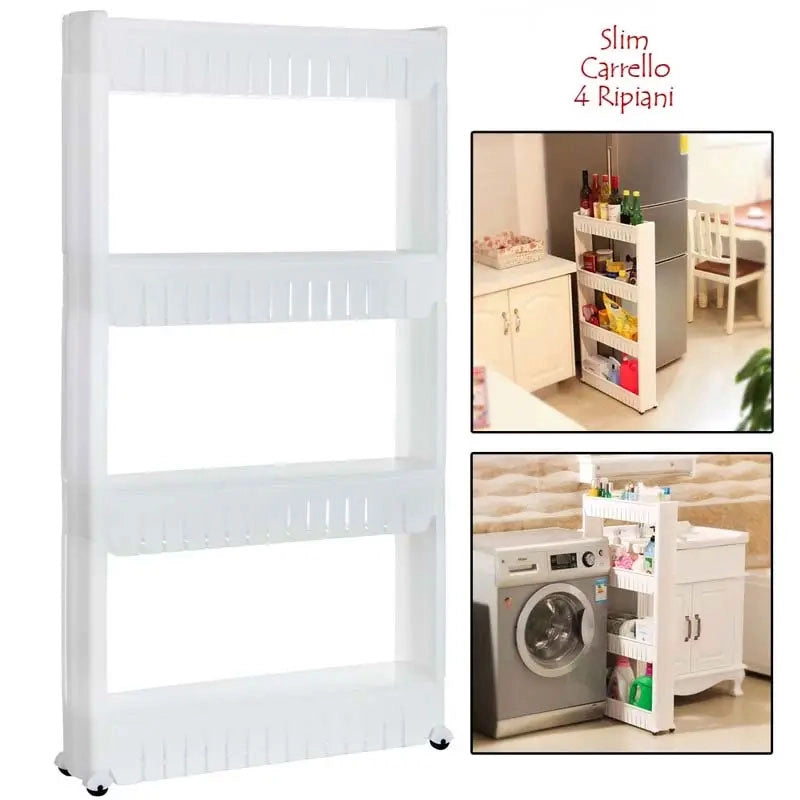 Carrello Carrellino Slim Salvaspazio Cucina Bagno Ripostiglio 4 Ripiani e 4Ruote
