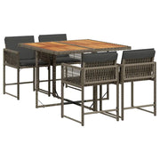 Set da Pranzo da Giardino 5 pz | Set Salotto da Giardino con Cuscini in Polyrattan Grigio