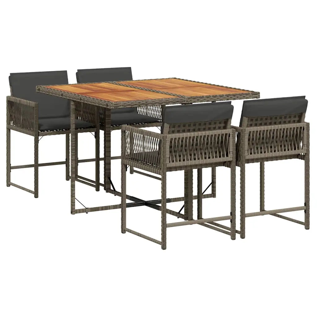 Set da Pranzo da Giardino 5 pz | Set Salotto da Giardino con Cuscini in Polyrattan Grigio