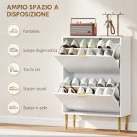 Scarpiera Slim per 12 Paia di Scarpe con 2 Cassetti a Ribalta e Ripiani Regolabili, 60x24x91.5 cm, Bianco
