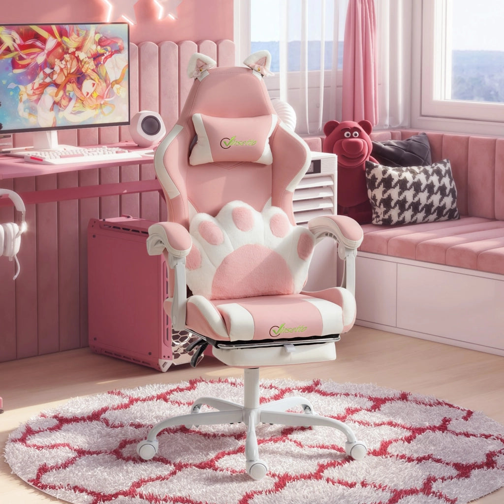 Sedia Gaming Poltrona Gaming Ergonomica Reclinabile Poggiapiedi Rosa