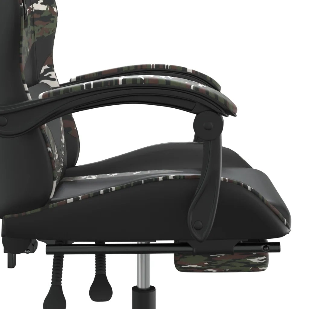 Sedia da Gaming | Sedia da e-sports Girevole Poggiapiedi Nero e Mimetico Similpelle