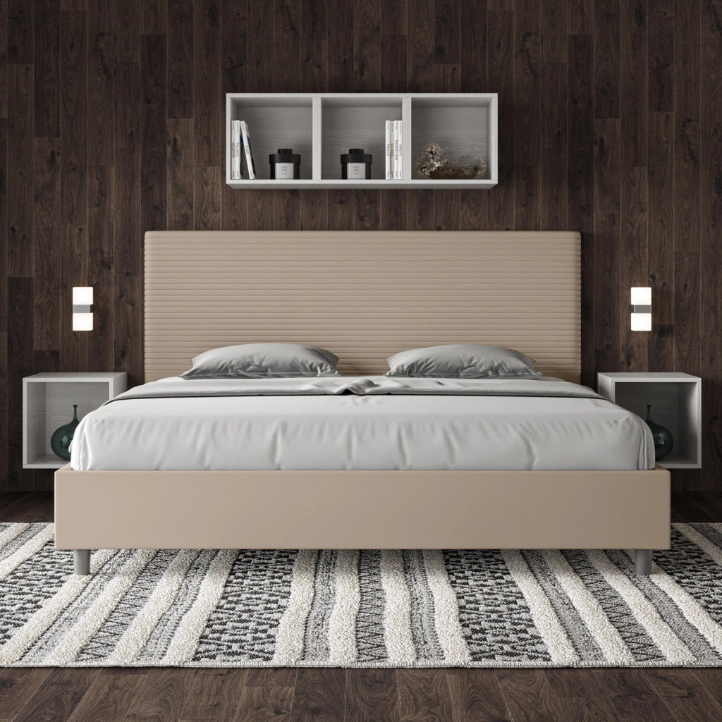 BS COM Letto con rete imbottito 180x200 similpelle tortora