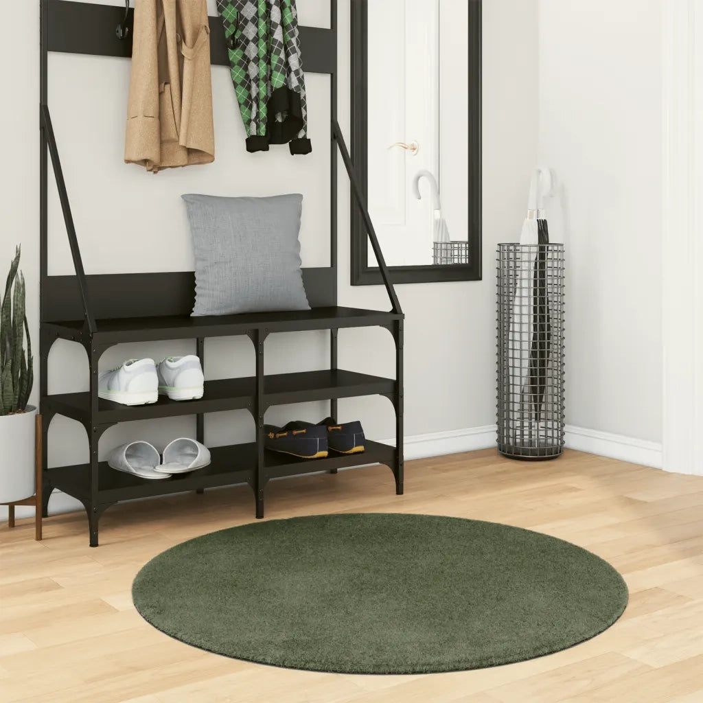 Tappeto Pelo Corto HUARTE Morbido Lavabile Verde Bosco Ø 100 cm 375104