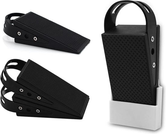 Stoppi di gomma per porte a pavimento - chiusura antiscivolo - stivabile - protegge le pareti - fermacarte e finestre - nero - set da 4 pezzi