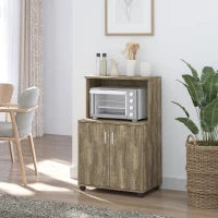 Mobile Cucina Multiuso con 4 Ruote, Armadietto e Ripiano per Microonde, 60.4x40.3x97cm - Grigio