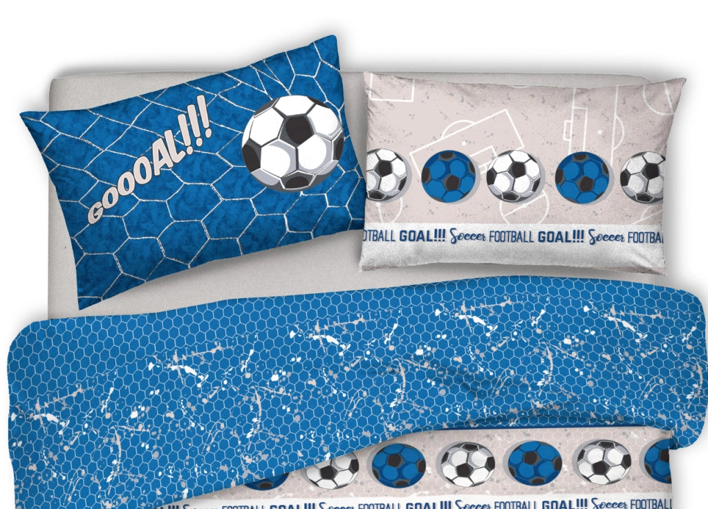 Copripiumino Sacco Piumone Pensieri Delicati Cotone Disegno Calcio - Matrimoniale - Blu