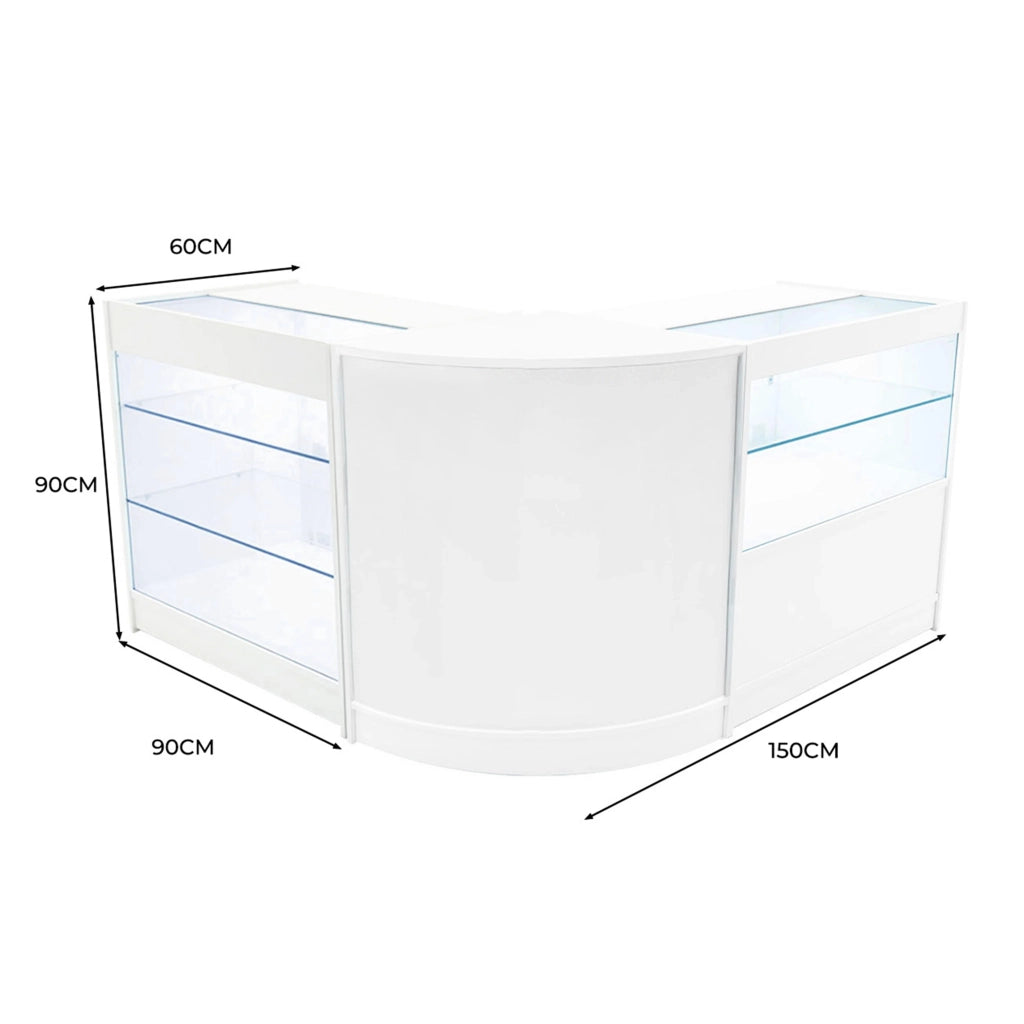 Set Bancone Bianco Hera LED K900 C900 CM60 con Serratura e Vetrina Espositiva
