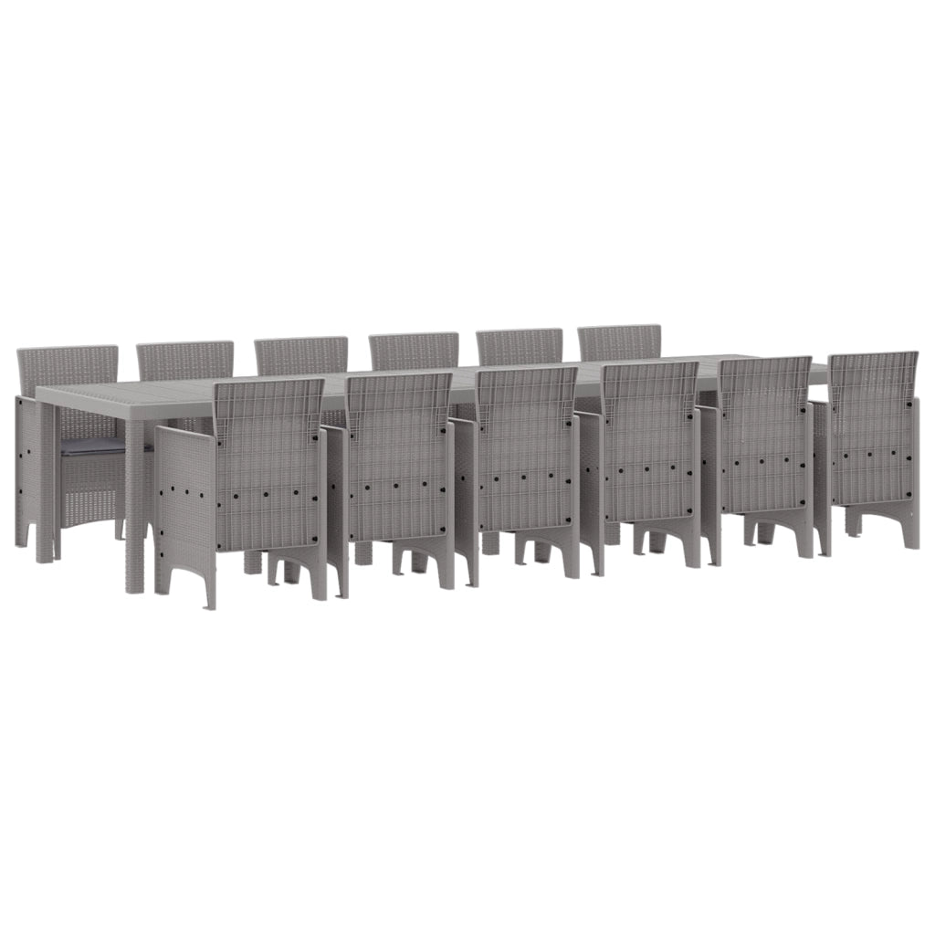 Set da Pranzo per Giardino 13 Pezzi con Cuscini Polirattan Grigio Chiaro