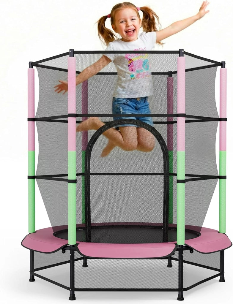 Trampolino Elastico Bambini, Tappeto Elastico Bambini Ø140 cm, Salterello bambini con Rete Sicurezza, Trampolino Giardino per Esterno e Interno, Max 50 kg, per Regali