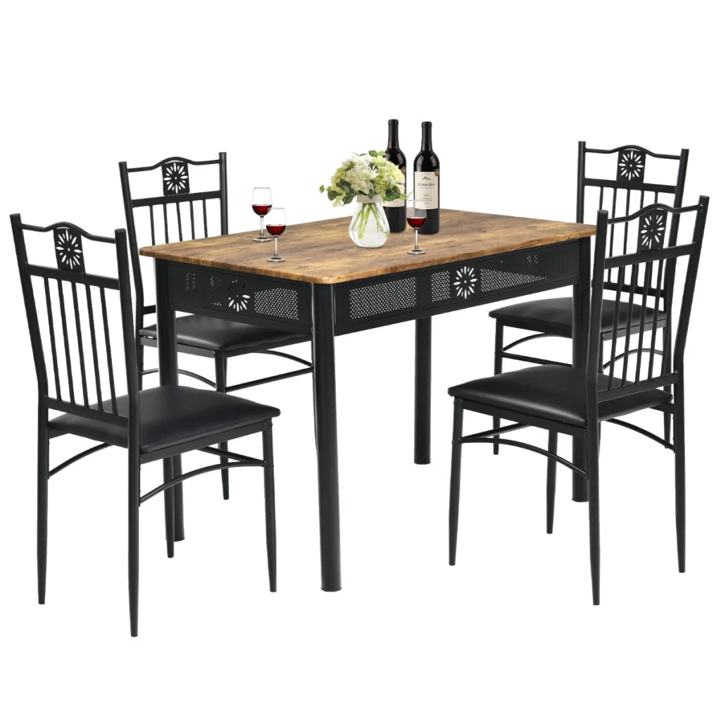 Set da pranzo: 1 tavolo 4 sedie ergonomiche imbottite 107 x 70 x 76 cm stile moderno MDF metallo nero 20_0011982