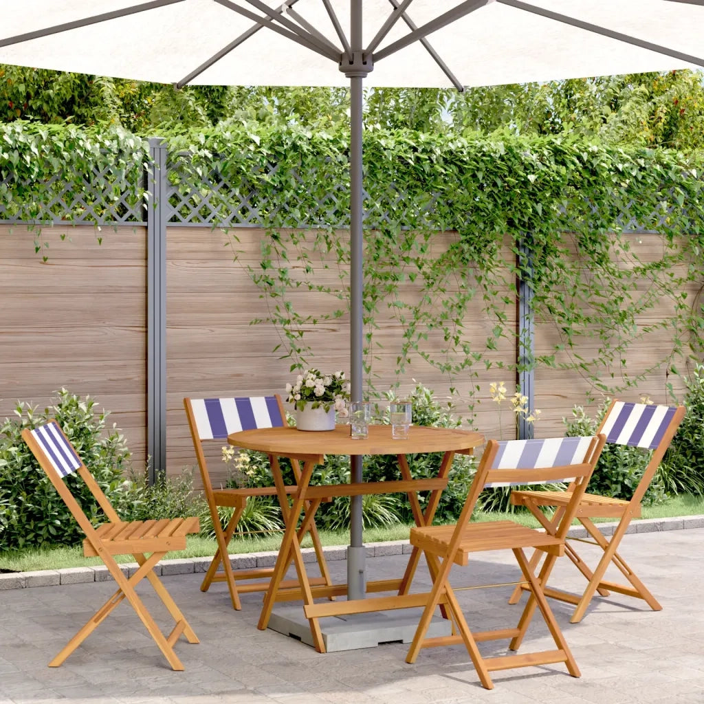 Set Pranzo Giardino 5pz | Set Salotto da Giardino Blu e Bianco Tessuto e Legno Massello