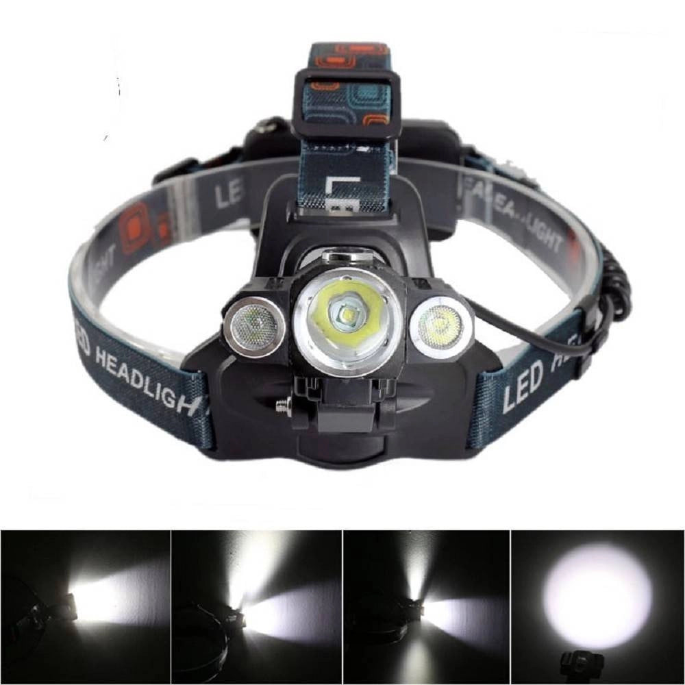 Trade Shop - Torcia Lampada Frontale Led Ricaricabile 3led 5000 Lumen Cree T6 100mt 180° 1825 -