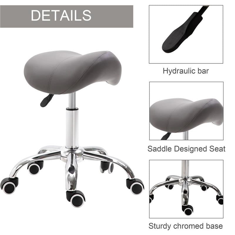 SGABELLO DA LAVORO A SELLA CON RUOTE E ALTEZZA REGOLABILE 52X53X49-61CM GRIGIO