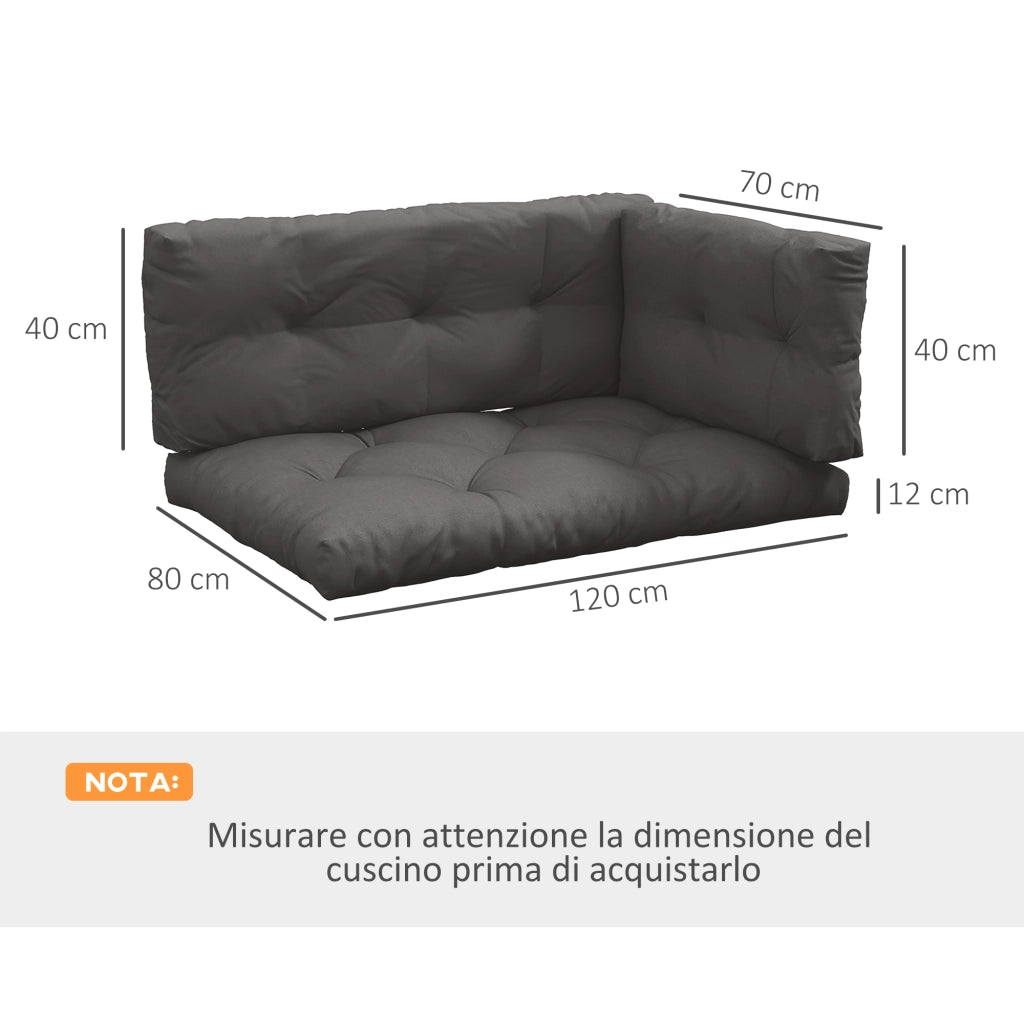 Set 3 Pezzi Cuscini da Giardino per Divani e Pallet in Poliestere con Imbottitura Spessa, Grigio Carbone