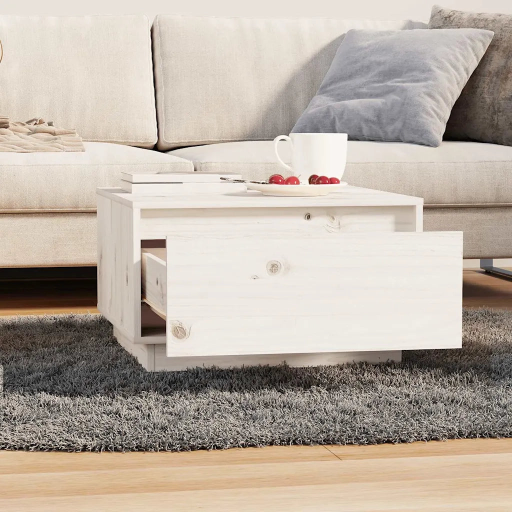 Tavolino da Salotto Bianco 55x56x32 cm Legno Massello di Pino 813406