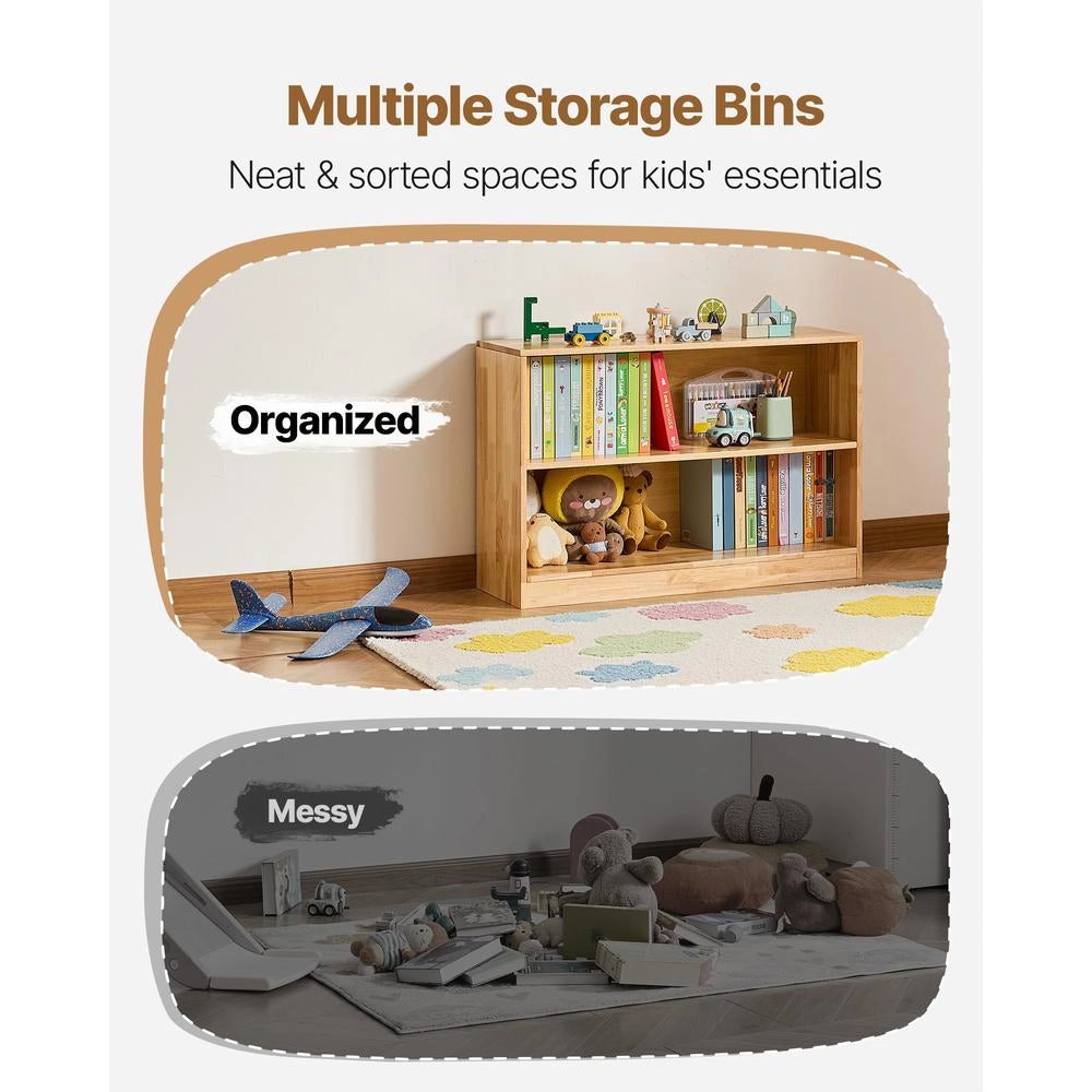 Mobiletto Stoccaggio Giocattoli Bambini 2 Ripiani 2 Scomparti Scaffale Camera da Letto Marrone