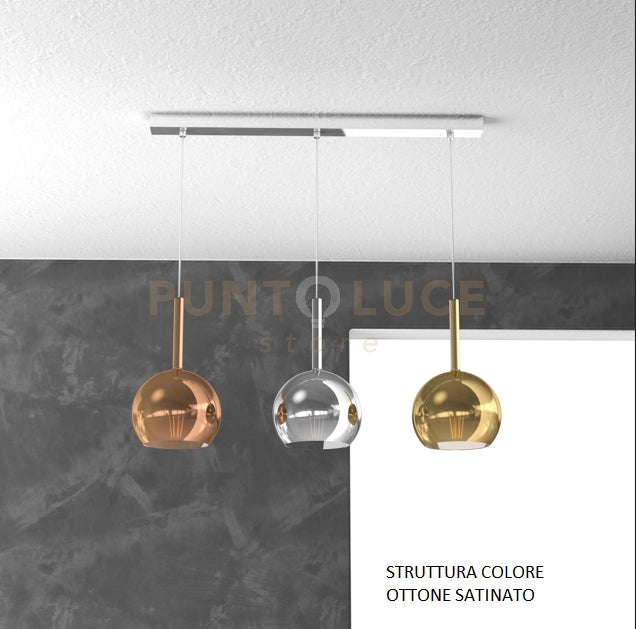 SOSP. OTTONE SAT. RETTANGOLARE 3 LUCI VETRI TUTTI PICCOLO CROMO RAME ORO 1155OS-S3 RP-MC