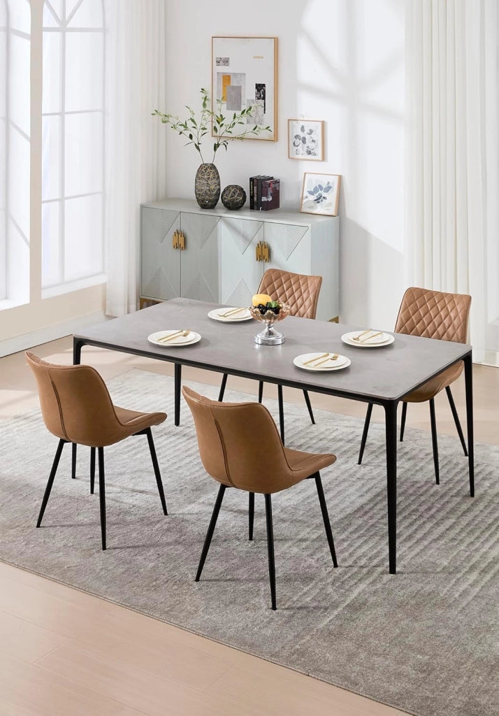 set di 2 sedie cucina moderne sedie imbottite Adatte per Sala da Pranzo, Soggiorno, Camera da Letto Estetica in Ecopelle Marrone chiaro Metallo BH210hbr-2
