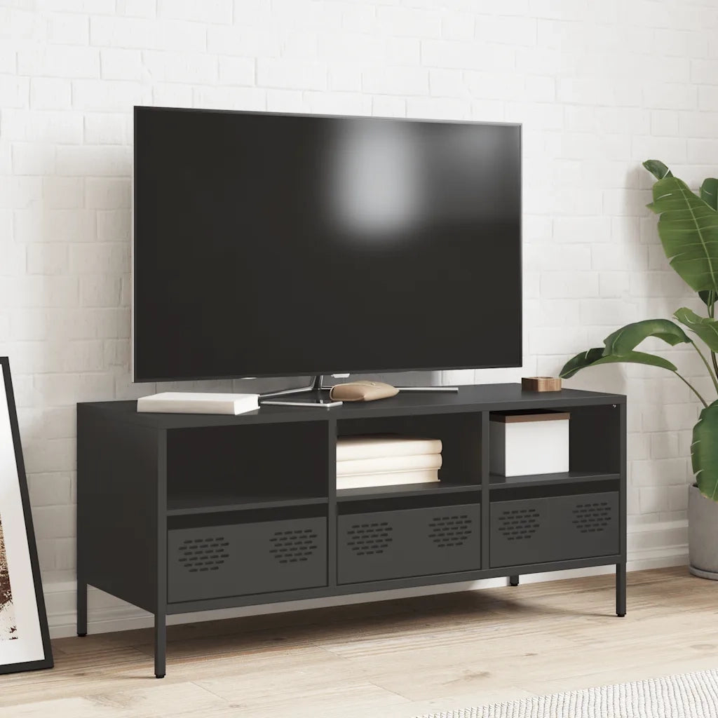 vidaXL Mobile TV Nero 101,5x39x43,5 cm in Acciaio Laminato a Freddo