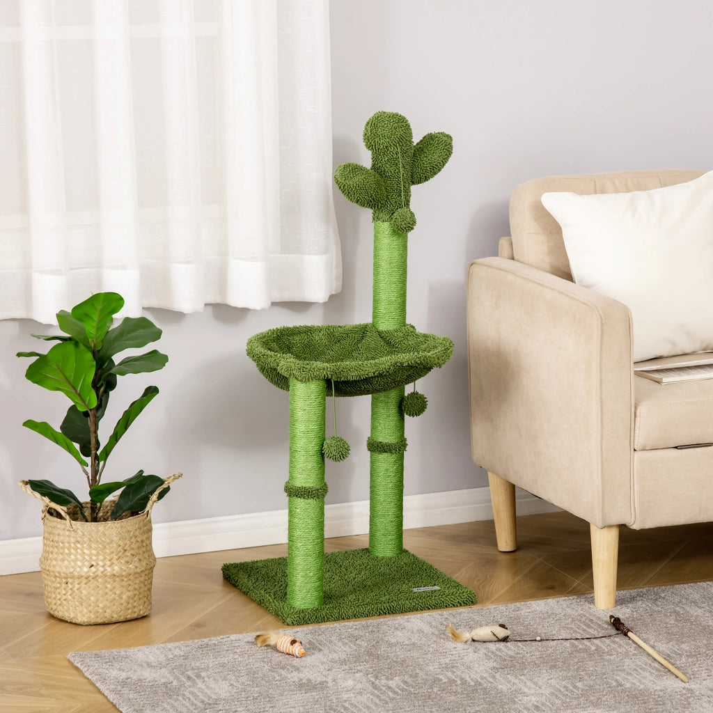 Tiragraffi Albero Cactus con Palline e Amaca per Gatti ¨C zephmum ¨C Verde 40x40x96cm