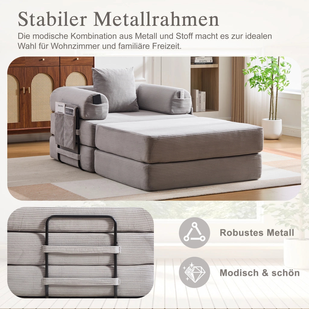 DIVANO modulare in corduroy 112x190x67 cm Grigio Chiaro con cuscino