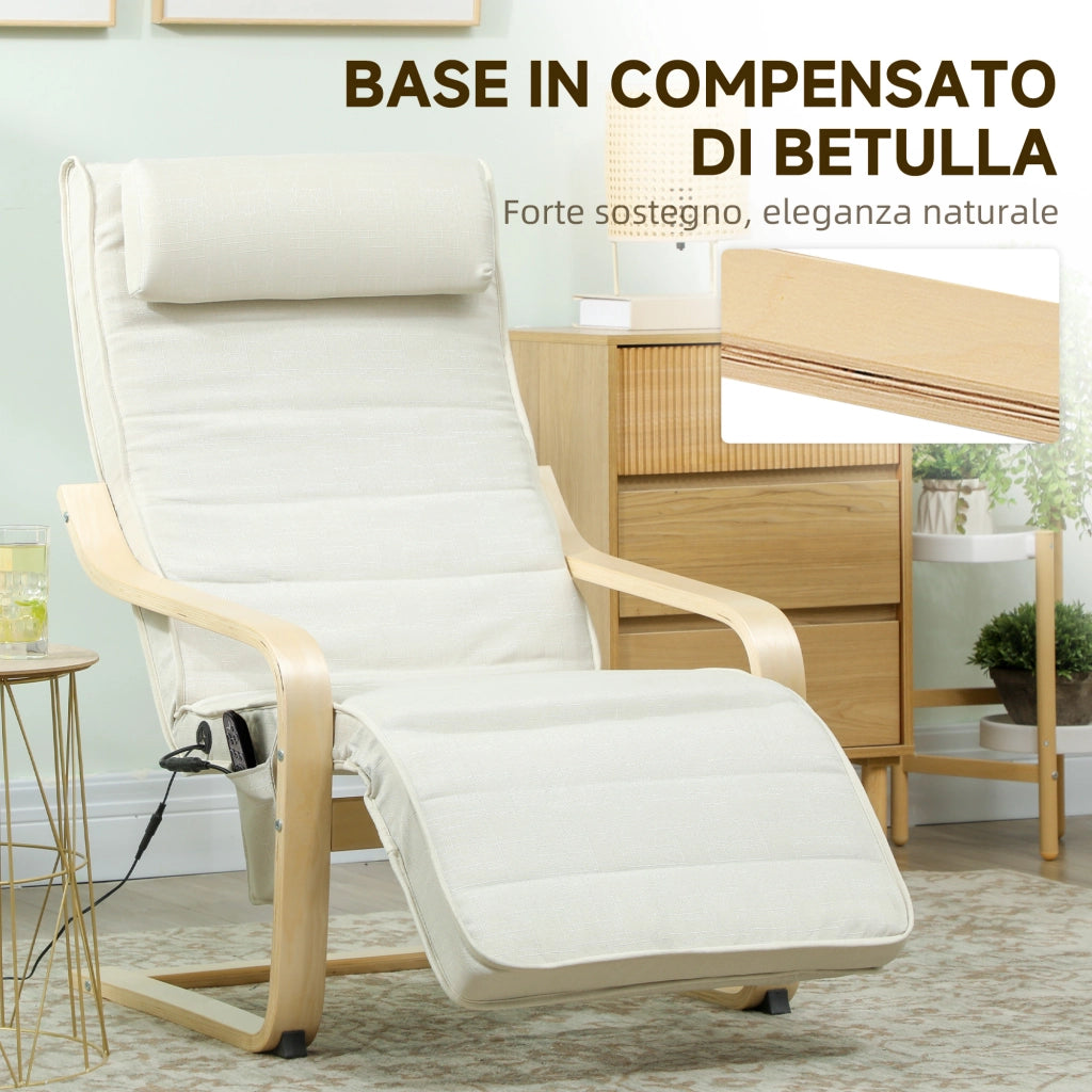 Poltrona Relax Riscaldante e Massaggiante con Poggiapiedi Regolabile e Telecomando, 67x95x101 cm, Crema