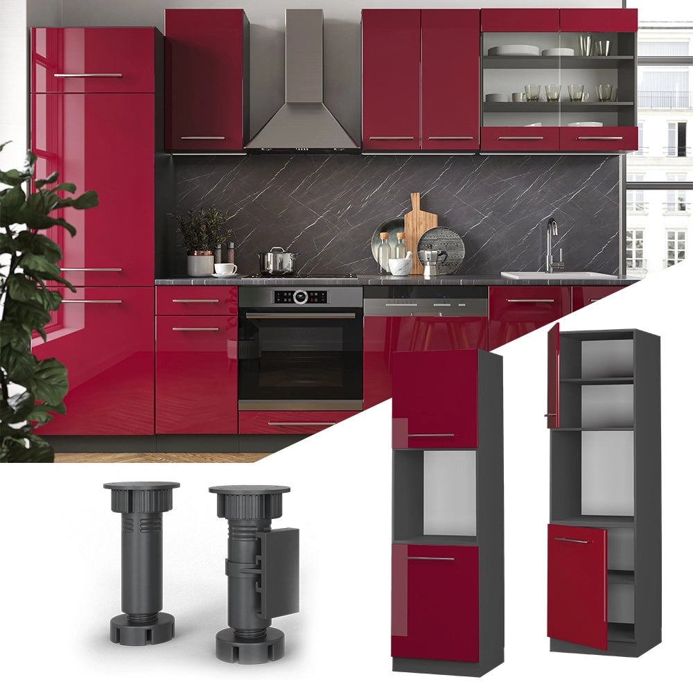 Mobile per forno da incasso Fame-Line Bordeaux lucido/Antracite 60 cm aperto Vicco
