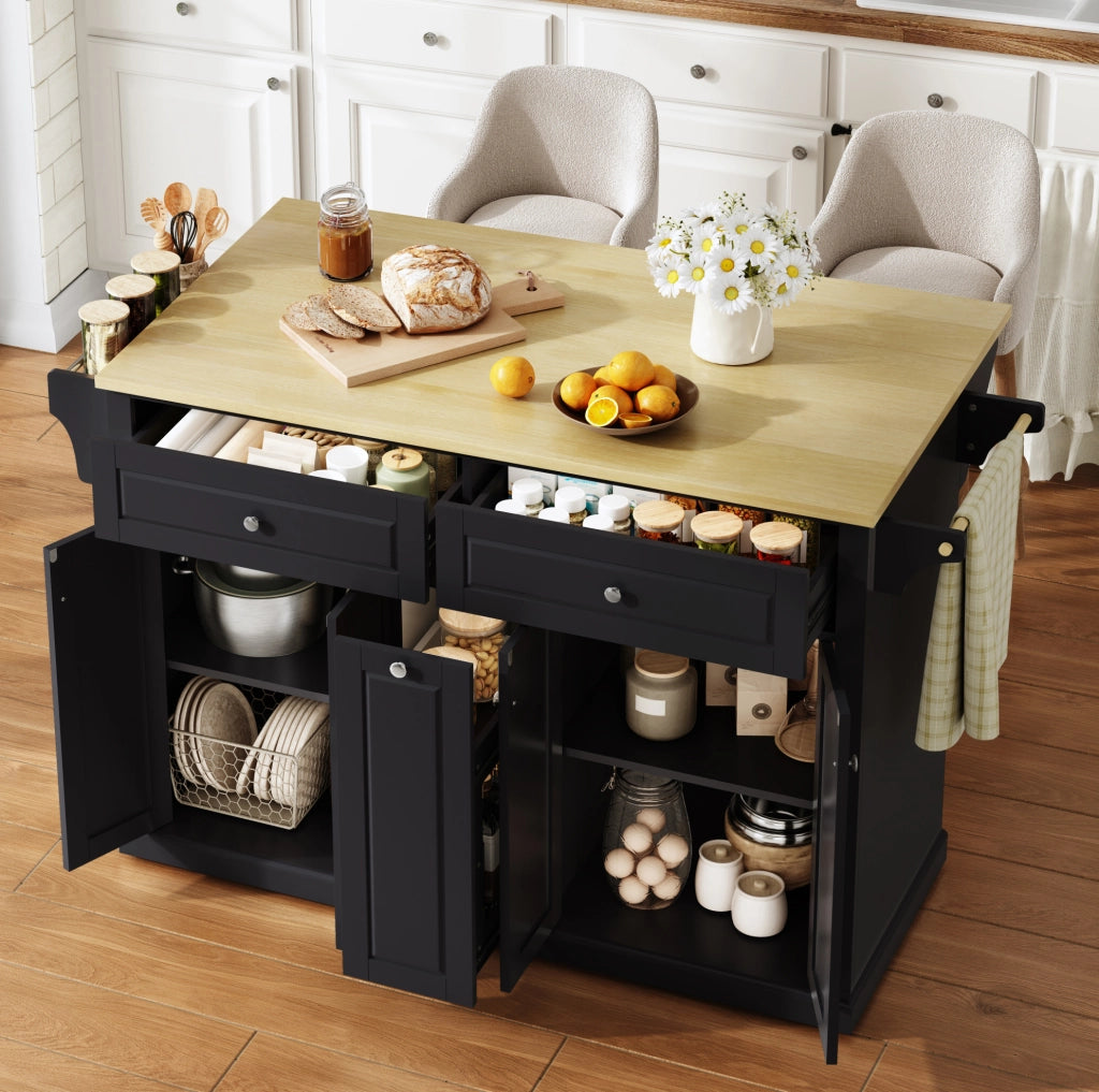 Isola cucina mobile MDF con piano ribaltabile, naturale e nero