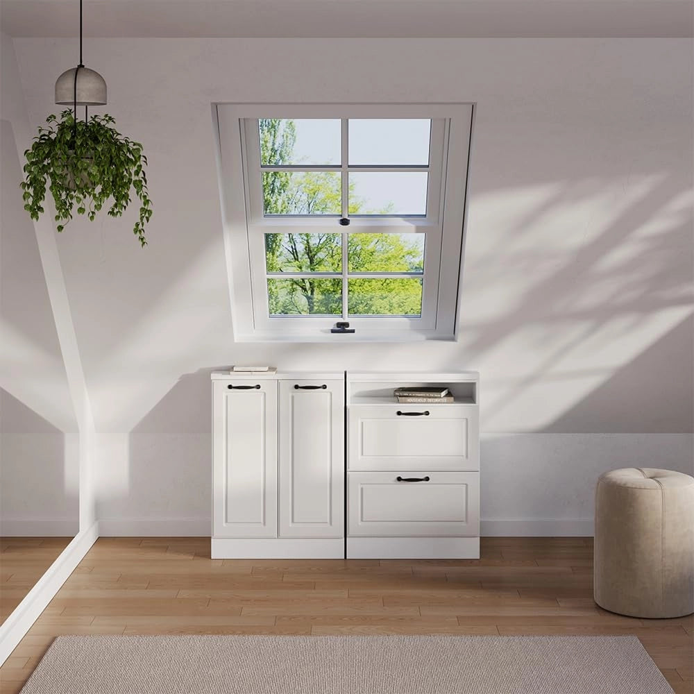 Mobile sottotetto Rion, Casa di campagna bianca/bianco, con 2 cassetti